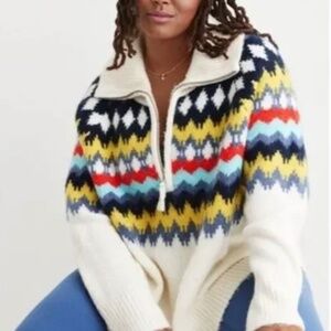 AERIE Quarter Zip Sweater Fair Isle